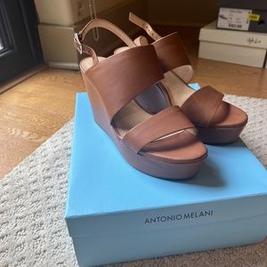 Antonio Melani Madelle Leather Brown Wedge